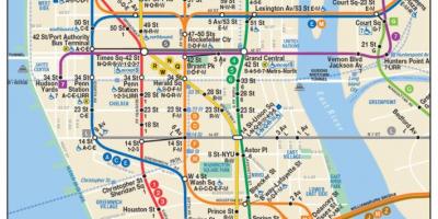 Mapa metra dolnego Manhattanu