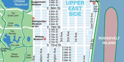 Mapa upper East side na Manhattanie