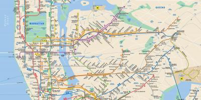 Mapa ulic Manhattanu, z przystankami metra