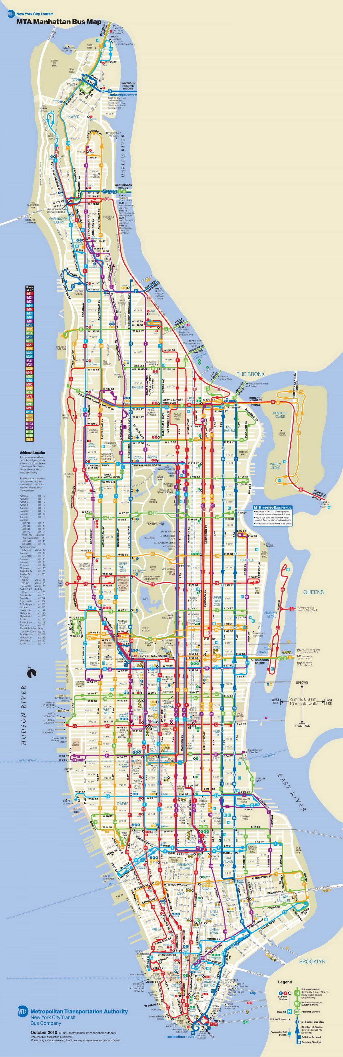 Nowy Jork autobus mapa Manhattanu