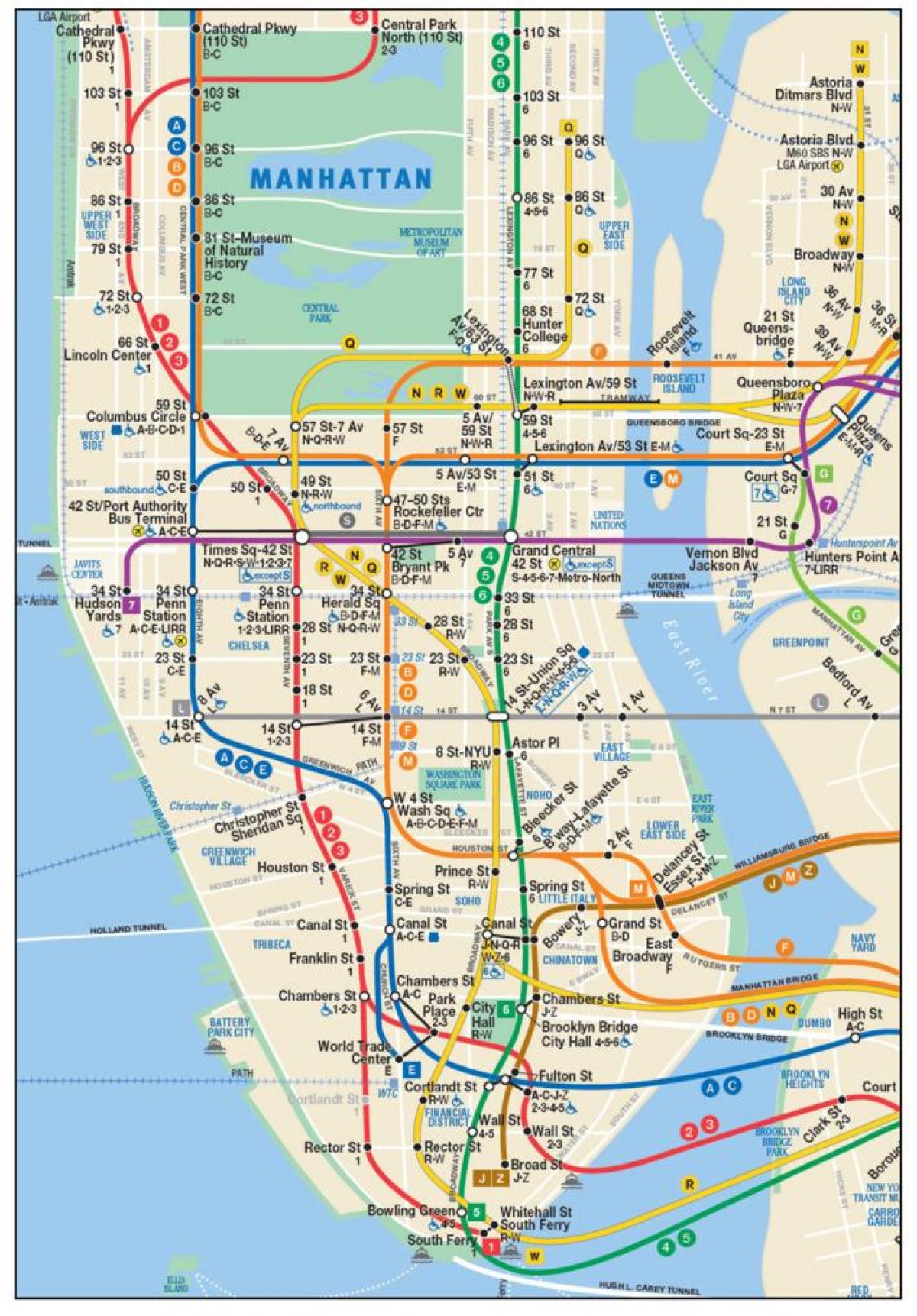 mapa metra dolnego Manhattanu