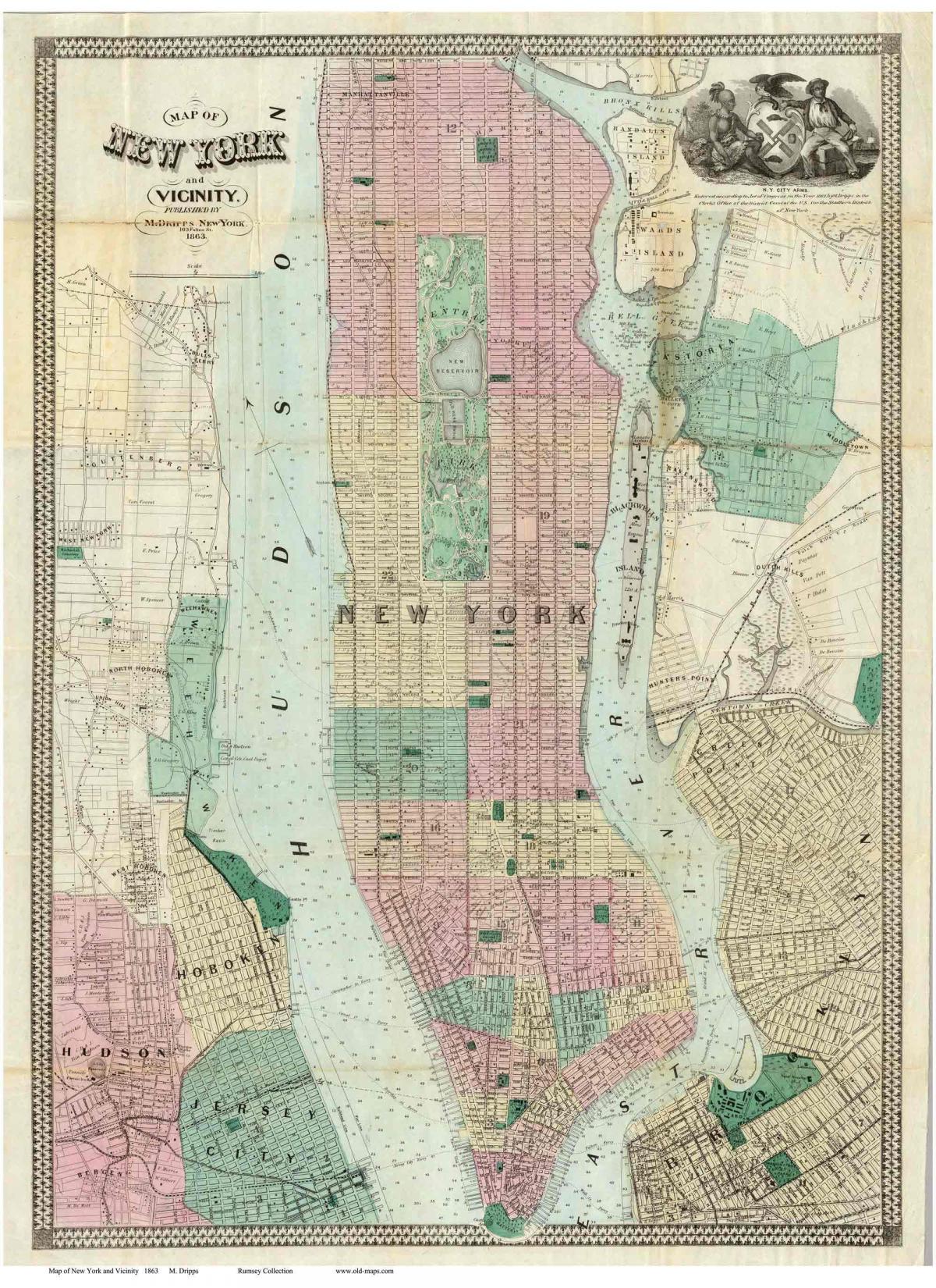 historycznej mapy na Manhattanie
