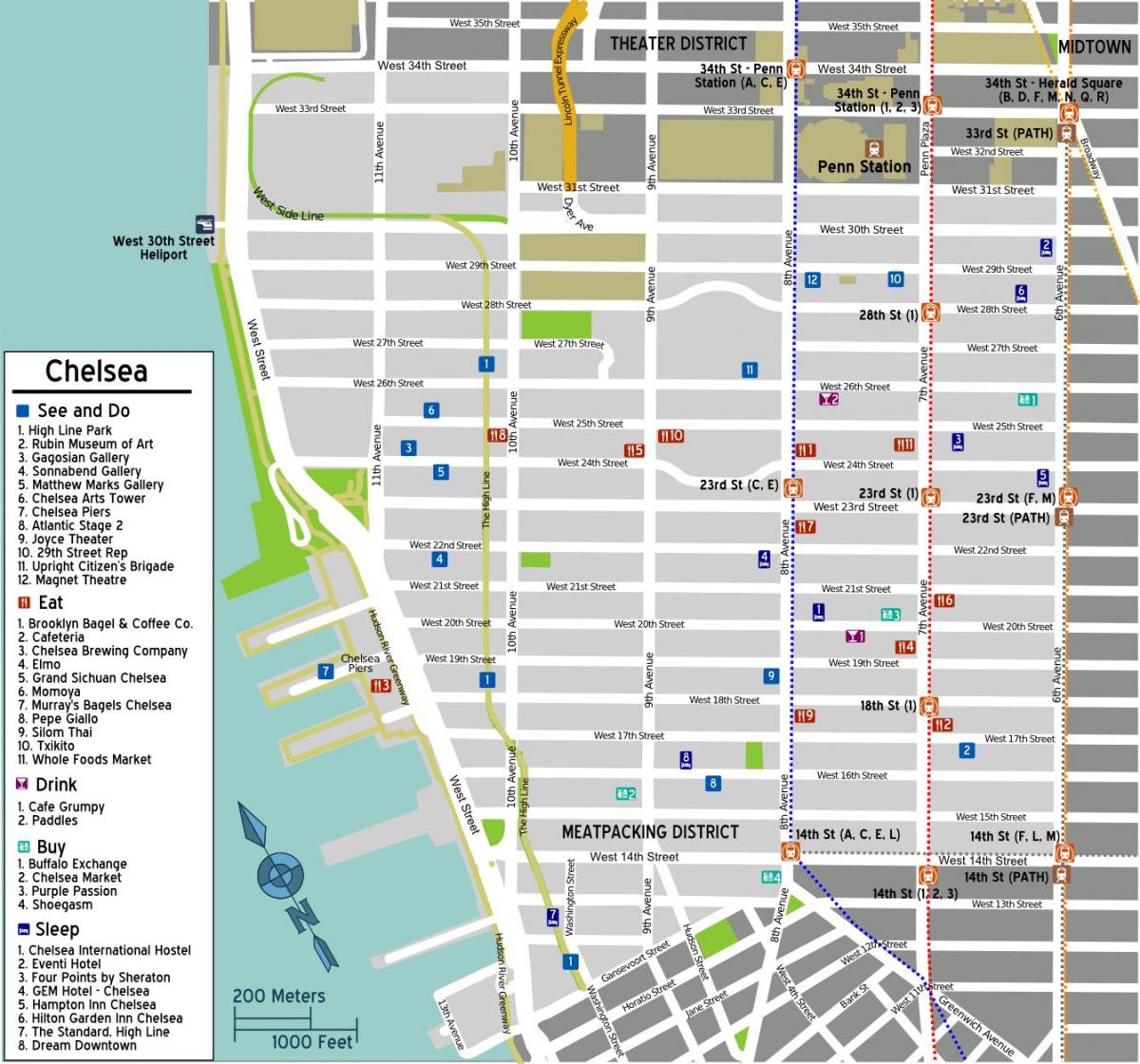 mapa Chelsea na Manhattanie