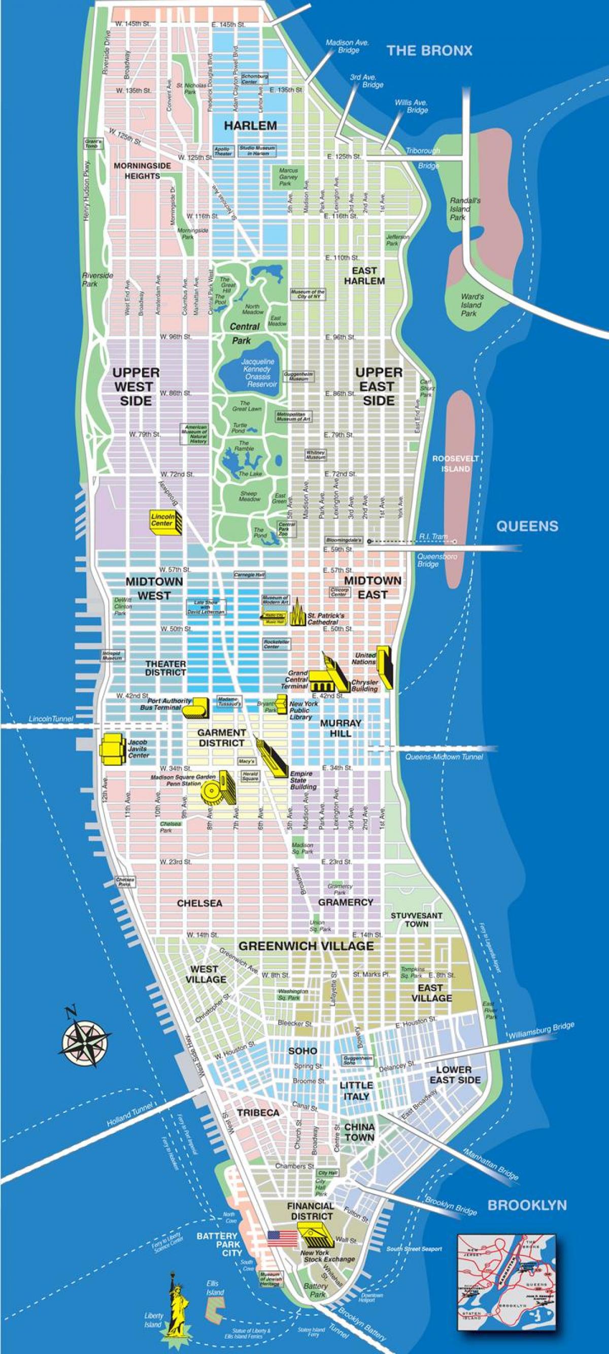 mapa górne dzielnice Manhattan