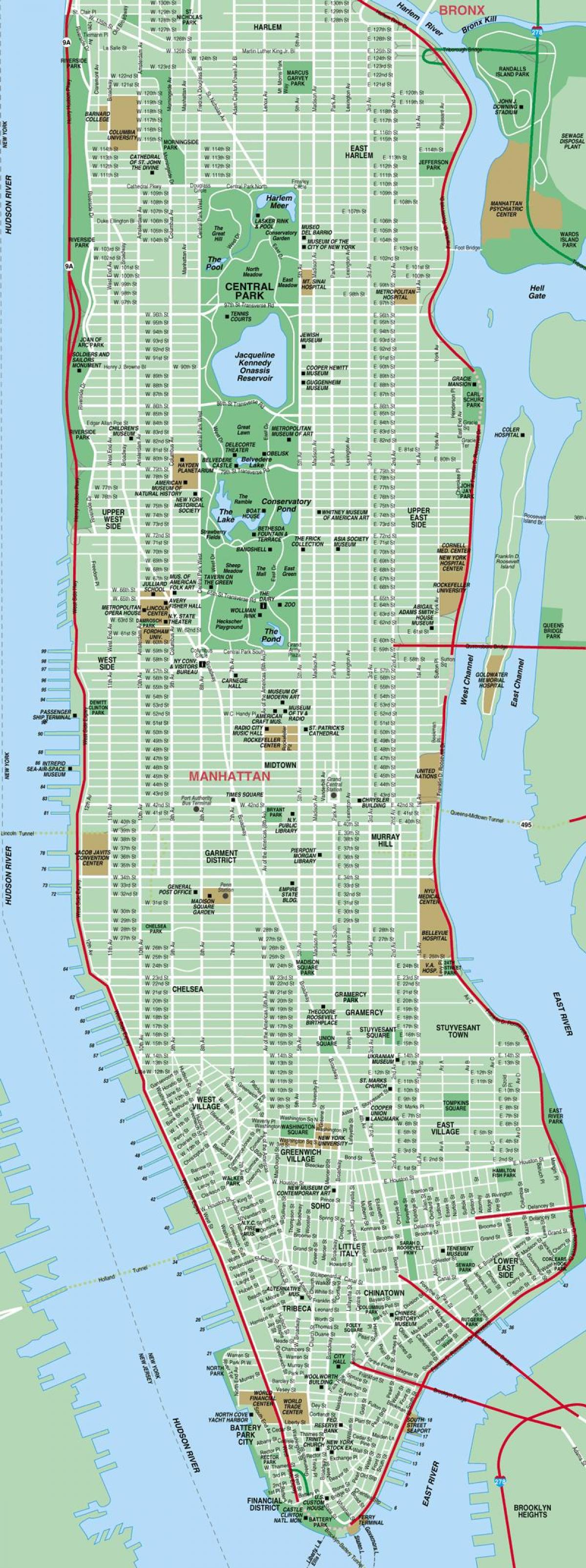 Manhattan ulica na mapie wysokiej szczegółowo