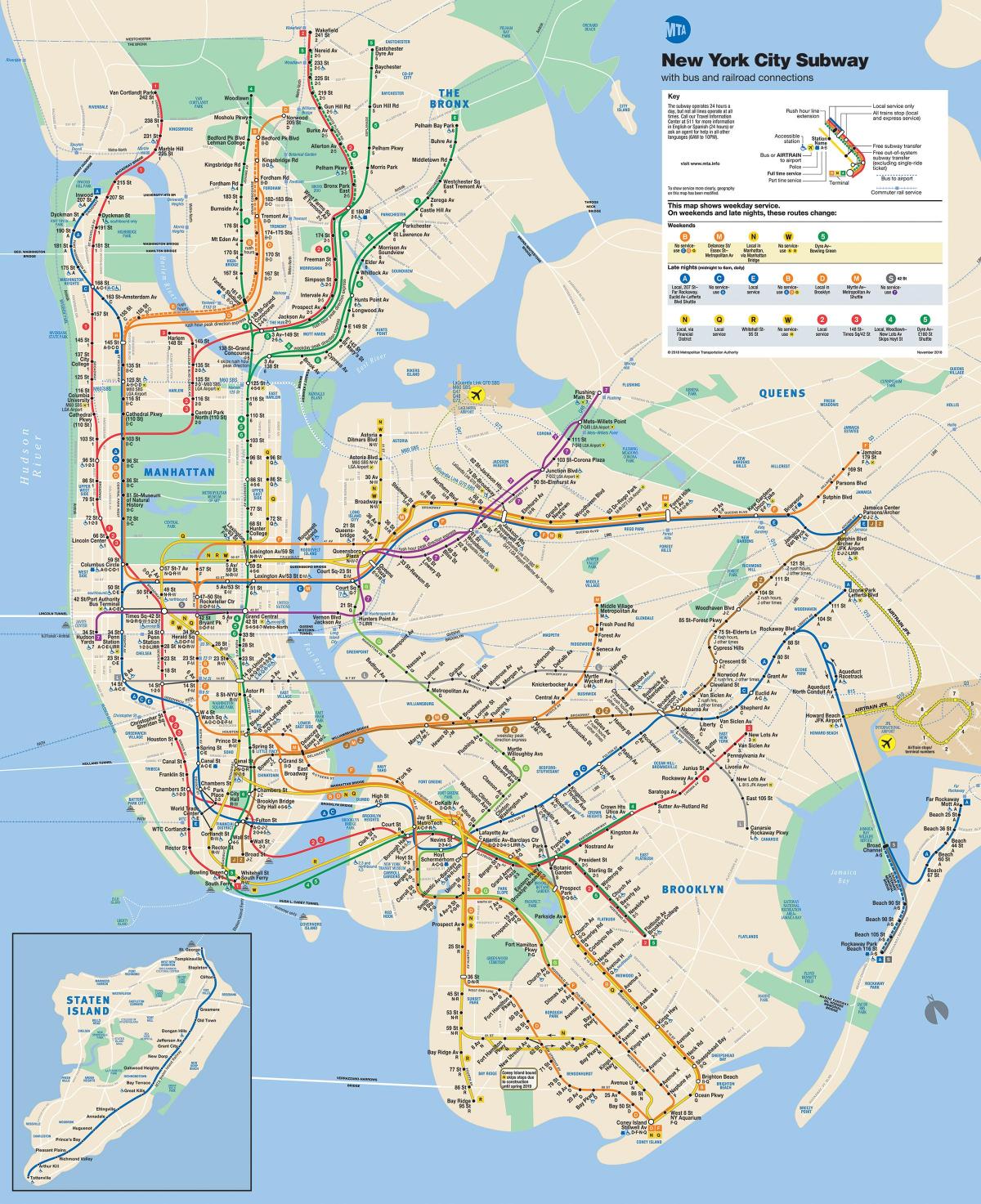 Nowy Jork mapa metra na Manhattanie