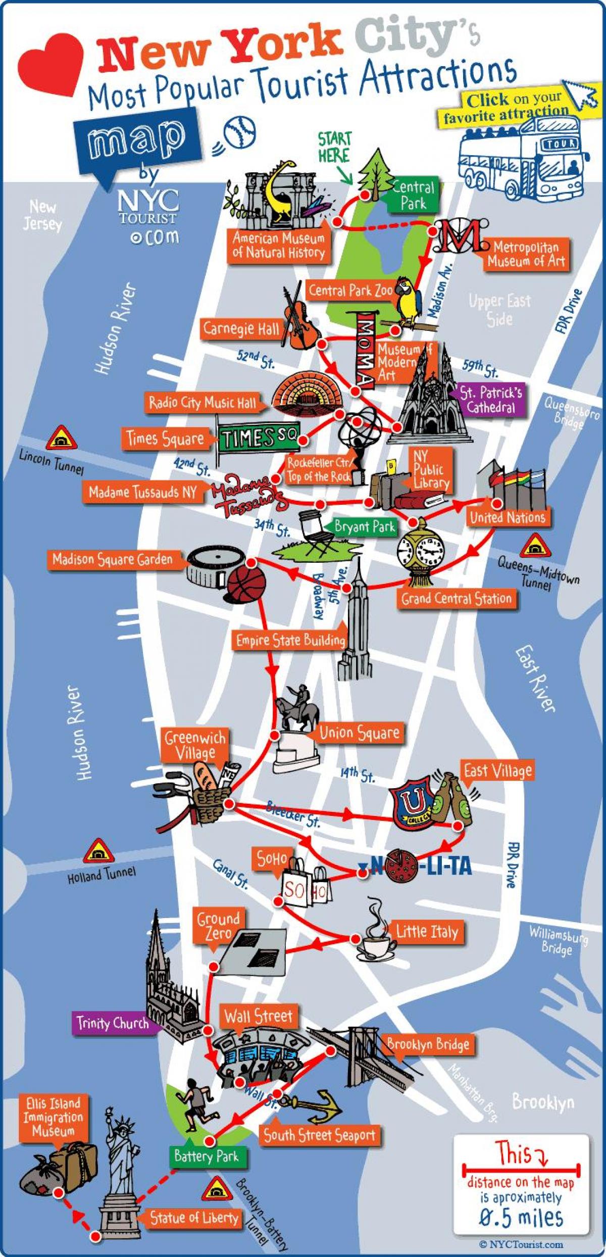 mapa Manhattanu w Nowym Jorku zabytki