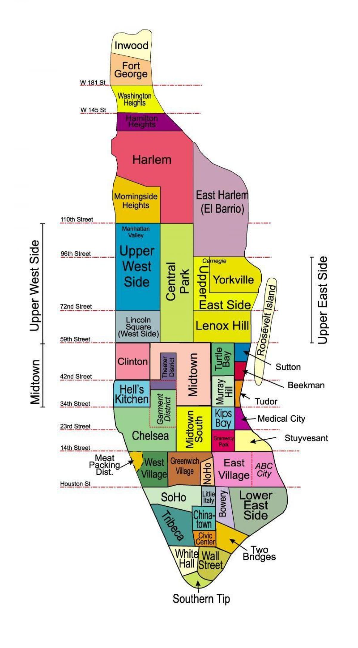 drukowane mapy na Manhattanie dzielnice