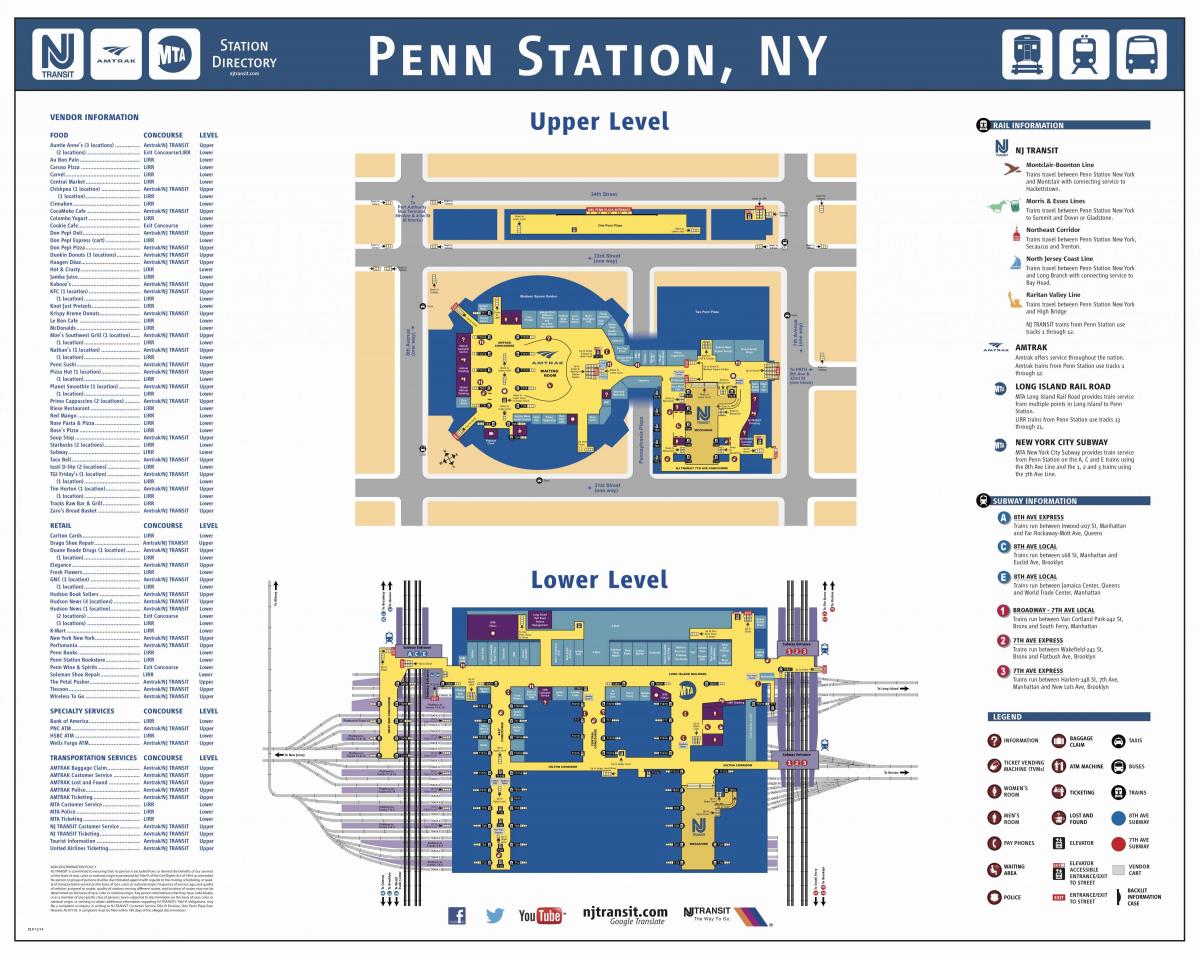 Dworca kolejowego penn station na Manhattanie mapie