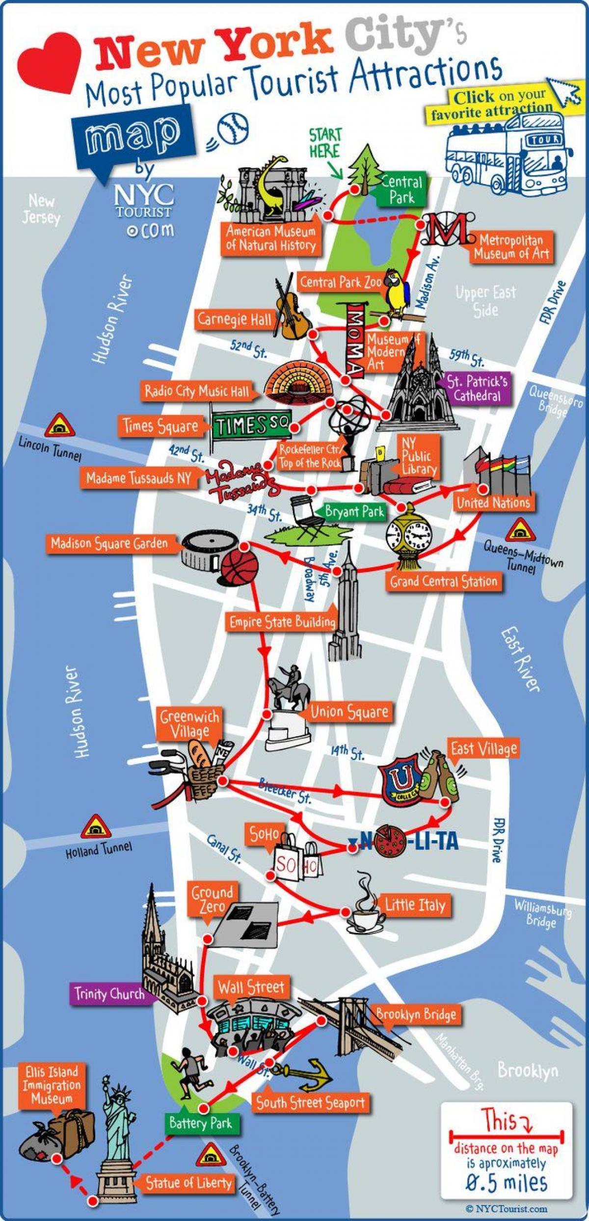 midtown atrakcji Manhattanu mapie