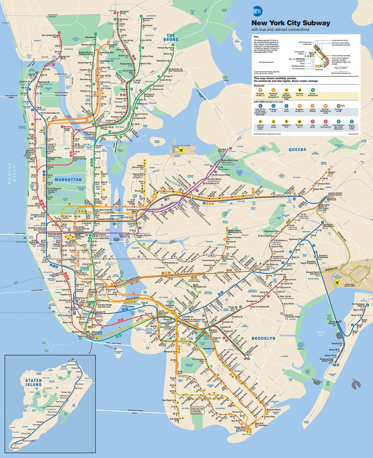 Mapa ulic Manhattanu, z przystankami metra