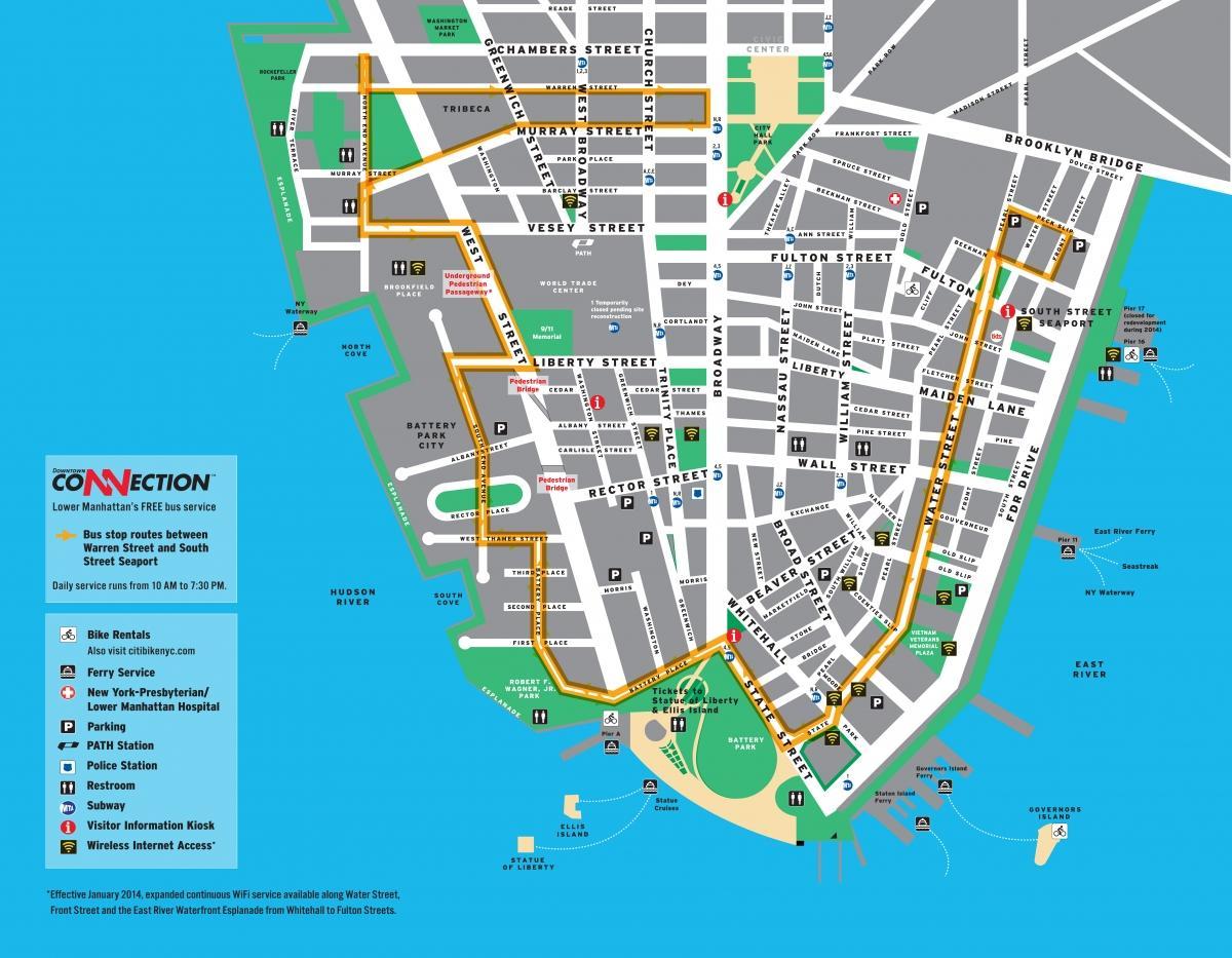 Dolny Manhattan piesza wycieczka na mapie