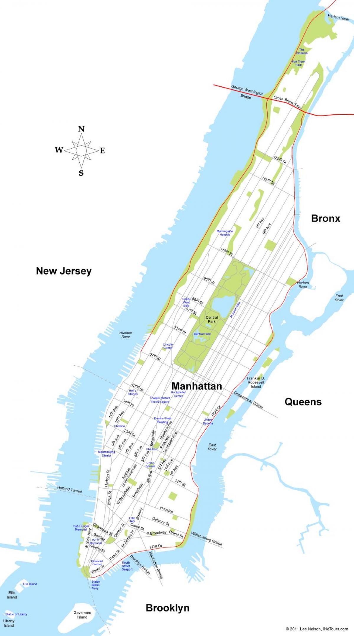 mapa wyspy Manhattan w Nowym Jorku