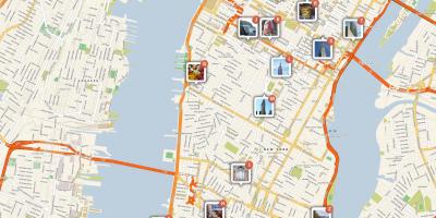 Mapa Manhattanu, pokazując zabytki