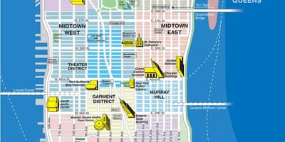 Mapa górne dzielnice Manhattan